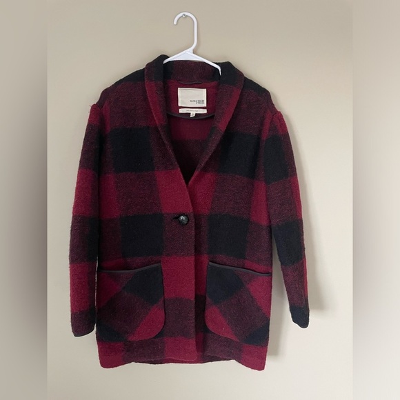 Aritzia Wilfred Free Womens Neelam WOOL burgundy plaid coat NWOT XXS never worn - Picture 3 of 9